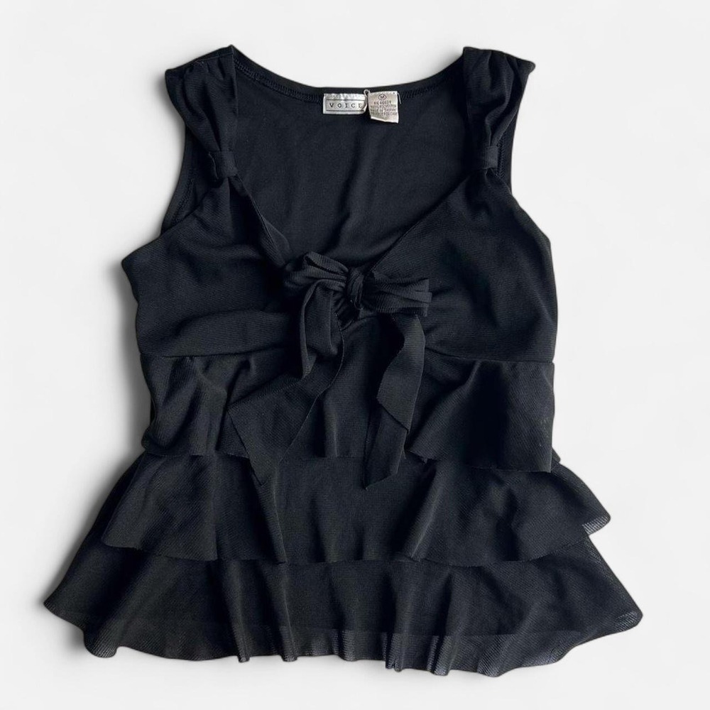 Vintage Voice Black Tank with Bow and Ruffles